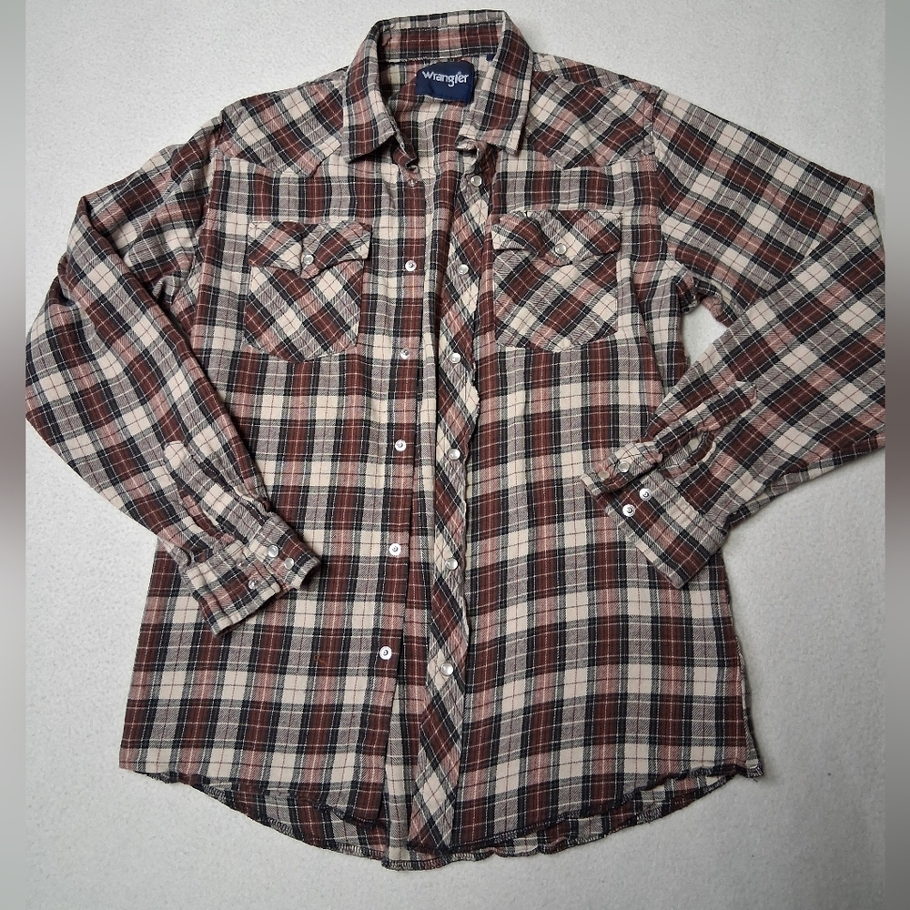 Wrangler Men's Plaid Shirt - Brown and Cream